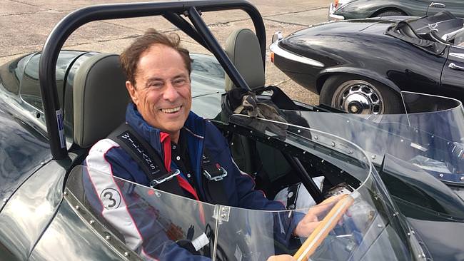 The author in a D-type Jaguar at the old Prodrive test track, near Coventry.